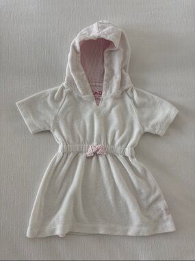 RuffleButts White Hooded Terrycloth Swim Cover Up